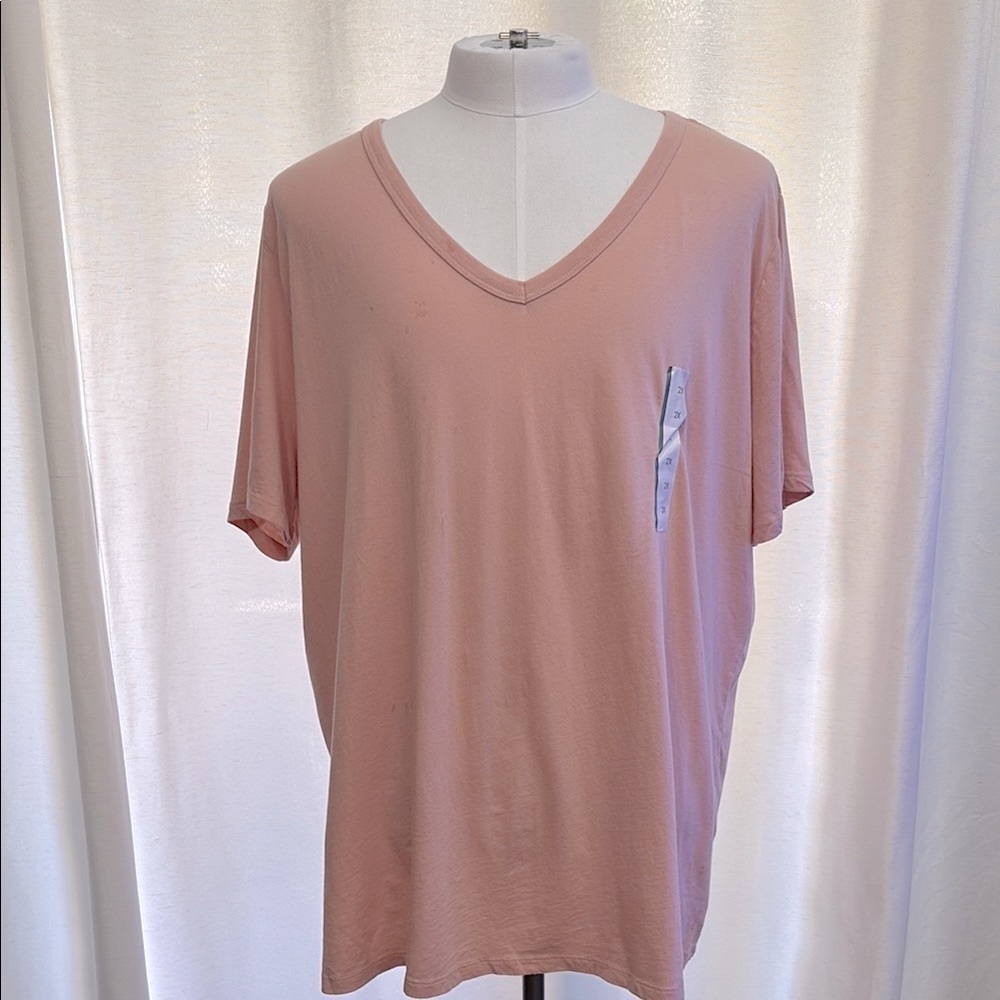 Women's Short Sleeve Relaxed Scoop Neck T-Shirt Blush Pink Size 2X